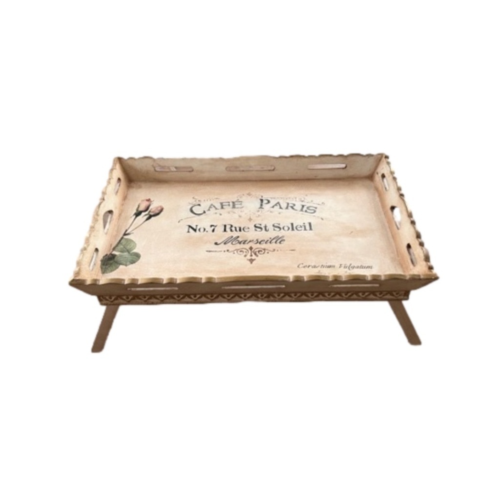 Scalloped Edge Bed Tray With Foldable Legs 22.5” x 14.5” x 3” Cottage Shabby